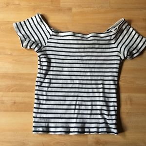 stretchy black and white striped off the shoulder